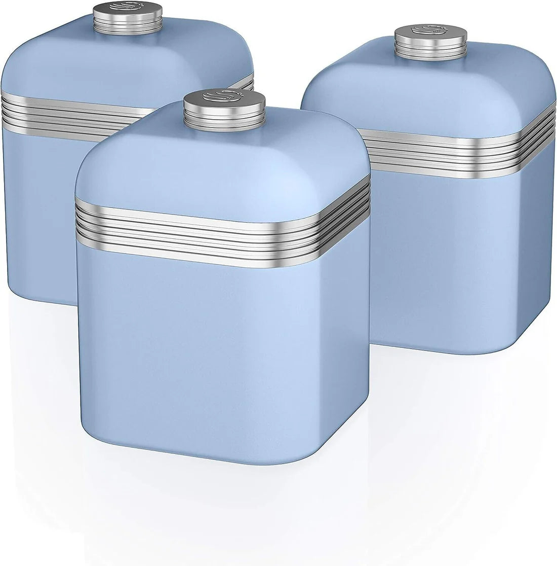 Swan Blue Kitchen Set Kettle 4 Slice Toaster Bread Bin Canisters Towel Pole Mug Tree Retro