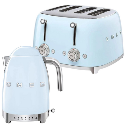 SMEG Blue Kettle & 4 Slice Toaster Temperature Controlled Kitchen Set