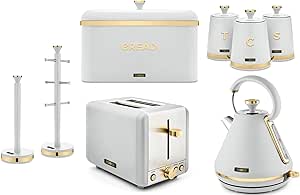 Tower Cavaletto Optic White Kitchen Set Kettle 2 Slice Toaster Breadbin