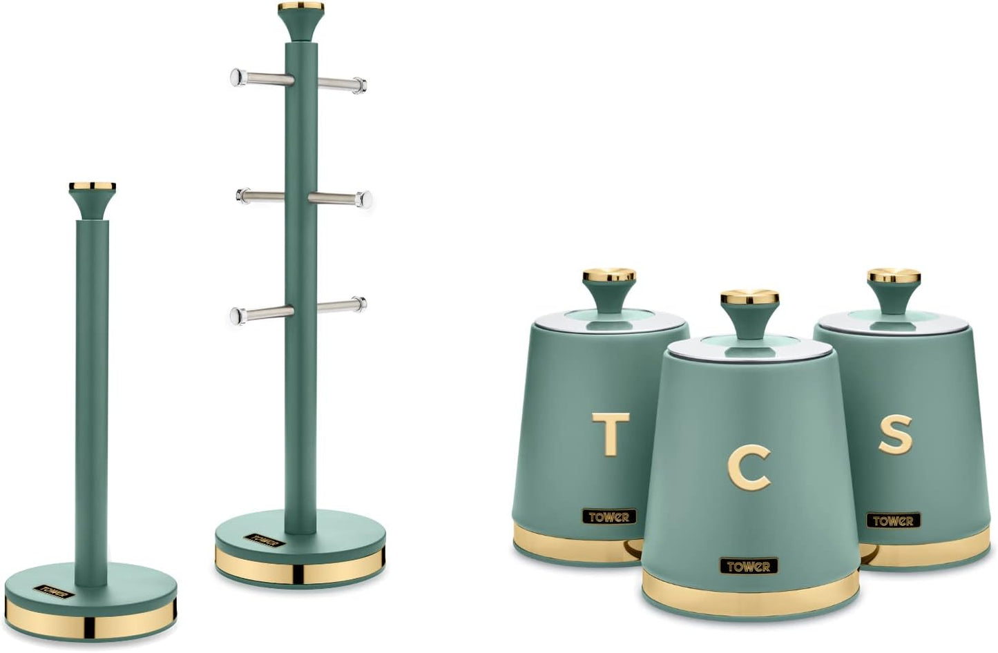 Tower Cavaletto Canisters, Towel Pole & Mug Tree Kitchen Set (Jade Green)