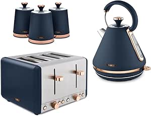 Tower Cavaletto Midnight Blue 5pc Kitchen Set Kettle 4 Slice Toaster Canisters