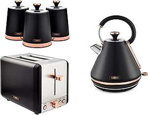 The Tower Cavaletto Black Pyramid Kettle, 2 Slice Toaster and Canisters Kitchen Set