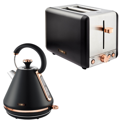 Tower Cavaletto Black Kettle and 2 Slice Toaster Kitchen Set