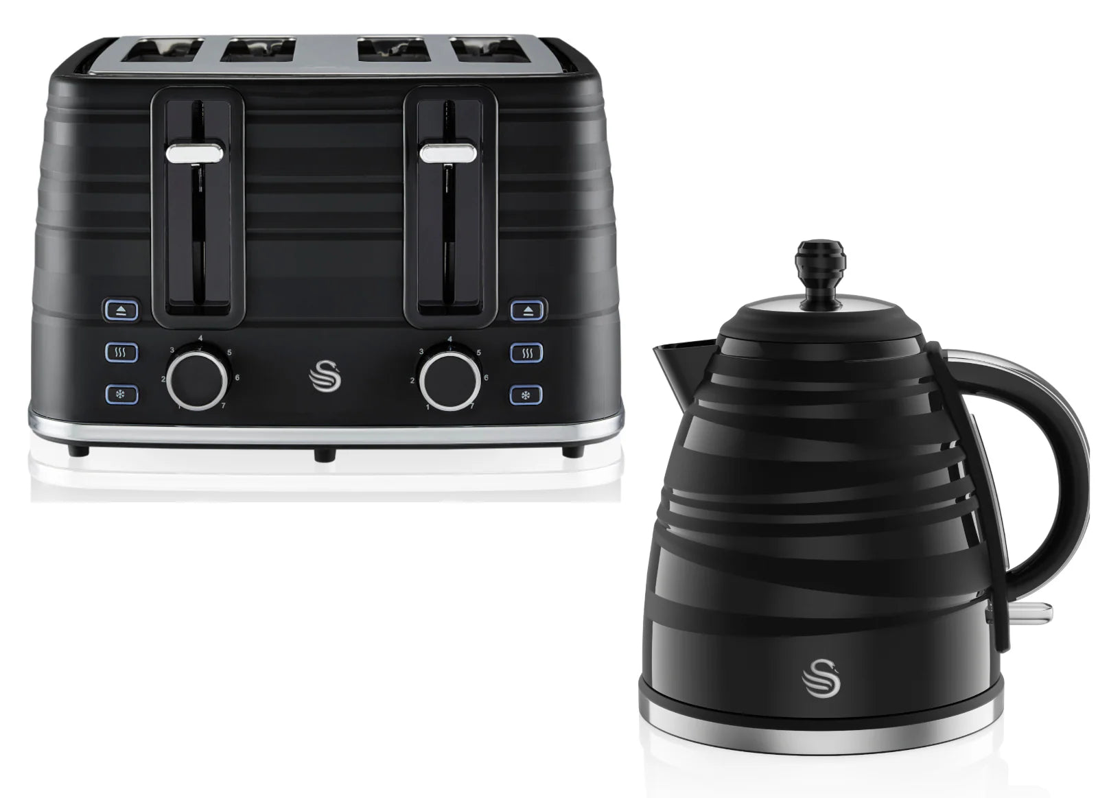 Swan Symphony Kettle & 4 Slice Toaster Kitchen Set (Black) - Vibe Home