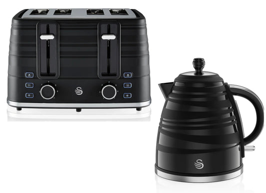 Swan Symphony Kettle & 4 Slice Toaster Kitchen Set (Black) - Vibe Home