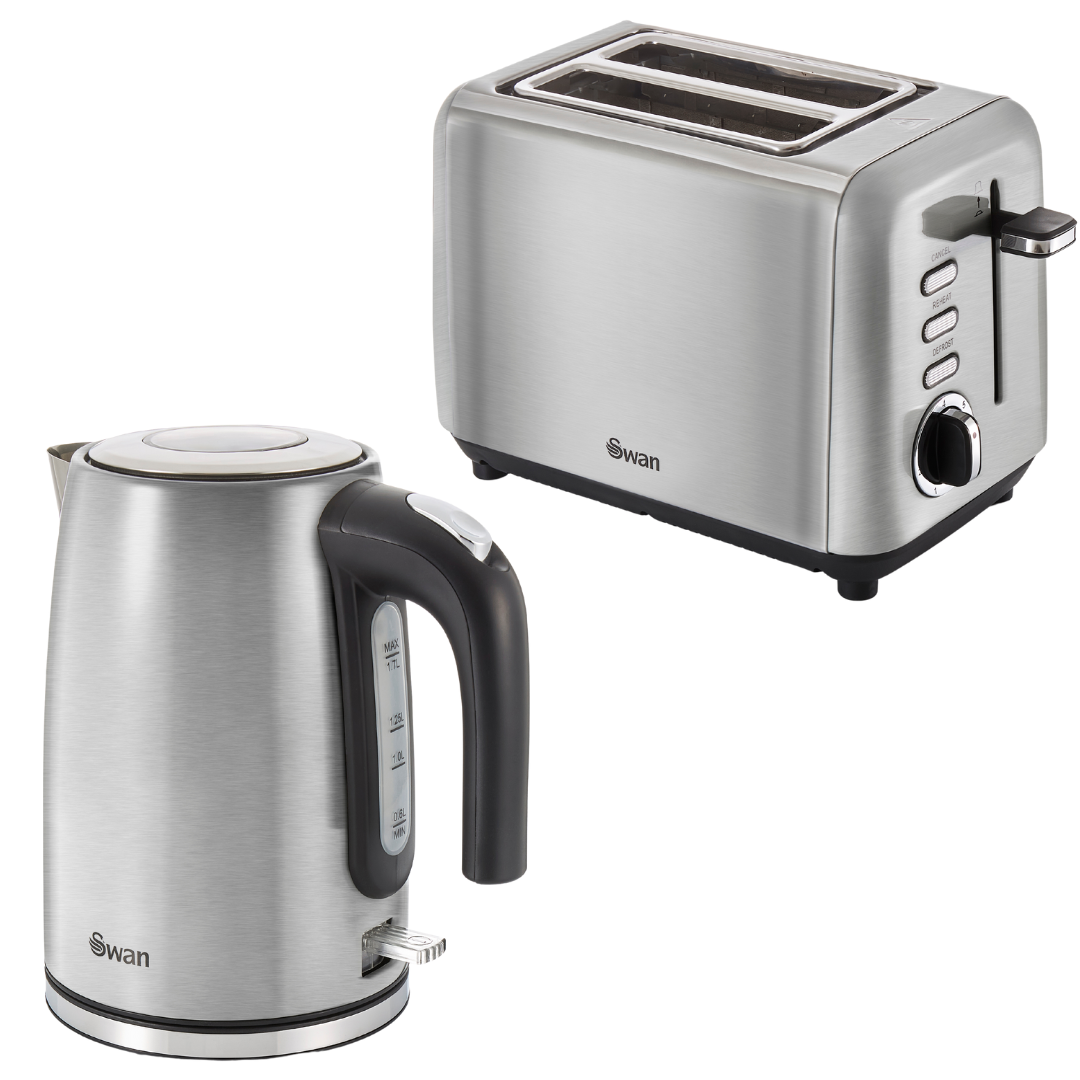 Swan Townhouse Kettle & Toaster Stainless Steel Kitchen Set - Silver