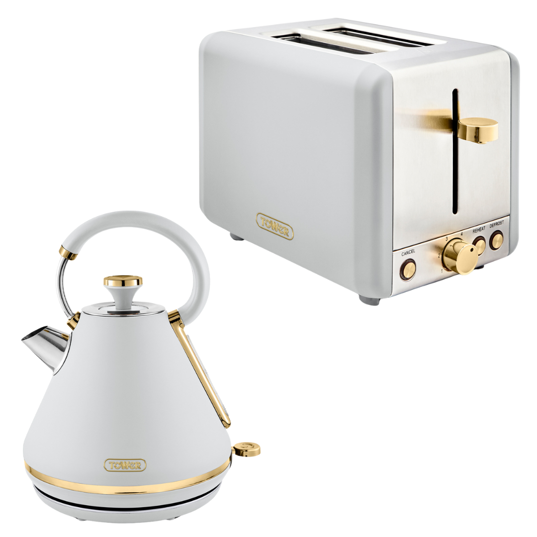 Tower Cavaletto White Kettle and 2 Slice Toaster Kitchen Set