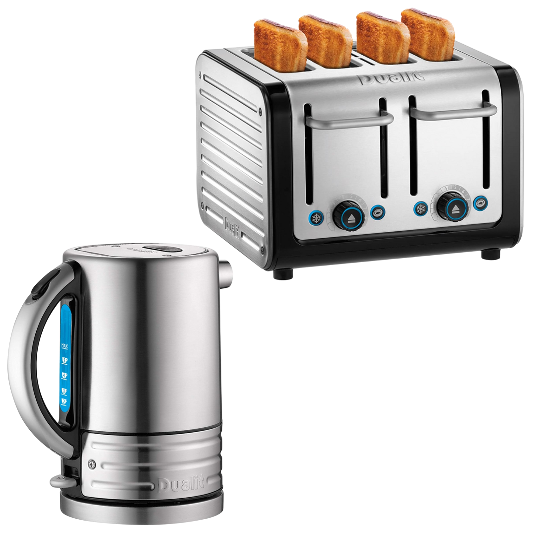 Dualit Architect Kettle & 4 Slice Toaster Matching Kitchen Set (Black Trim)