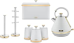 The Tower Cavaletto Optic White 7pc Kitchen Set including Kettle, Bread Bin and Canisters