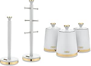 Tower Cavaletto Optic White 5pc  Kitchen Set Canisters Towel Pole Mug Tree