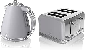 Swan Retro Jug Kettle & 4 Slice Toaster Kitchen Set (Grey)