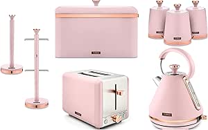 Tower Cavaletto Marshmallow Pink 8pc Kitchen Set Kettle Toaster Breadbin