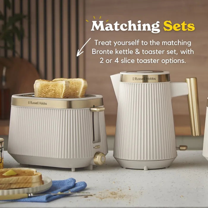 Russell Hobbs Bronte Kettle, 2 Slice Toaster & Manual Microwave Kitchen Set (Stone)