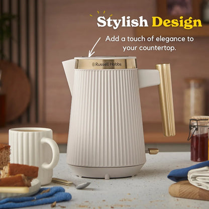 Russell Hobbs Bronte Kettle, 4 Slice Toaster & Manual Microwave Kitchen Set (Stone)