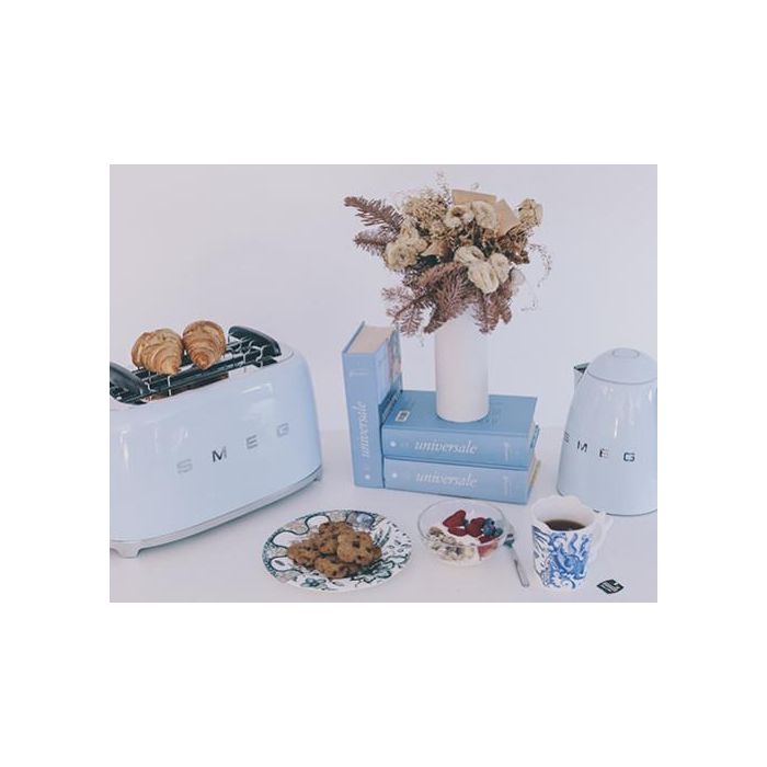 SMEG Retro Kettle & 4 Slice Toaster Matching Kitchen Set (Pastel Blue)