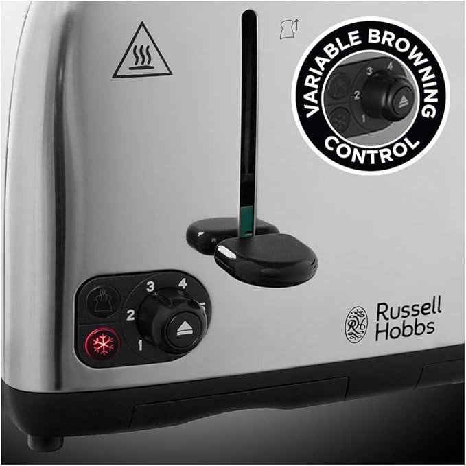 Silver toaster control panel with variable browning dial and keep-warm settings