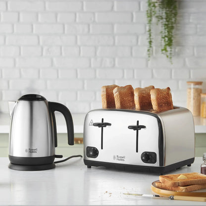 Russell Hobbs Adventure Kettle & 4 Slice Toaster Kitchen Set (Silver)