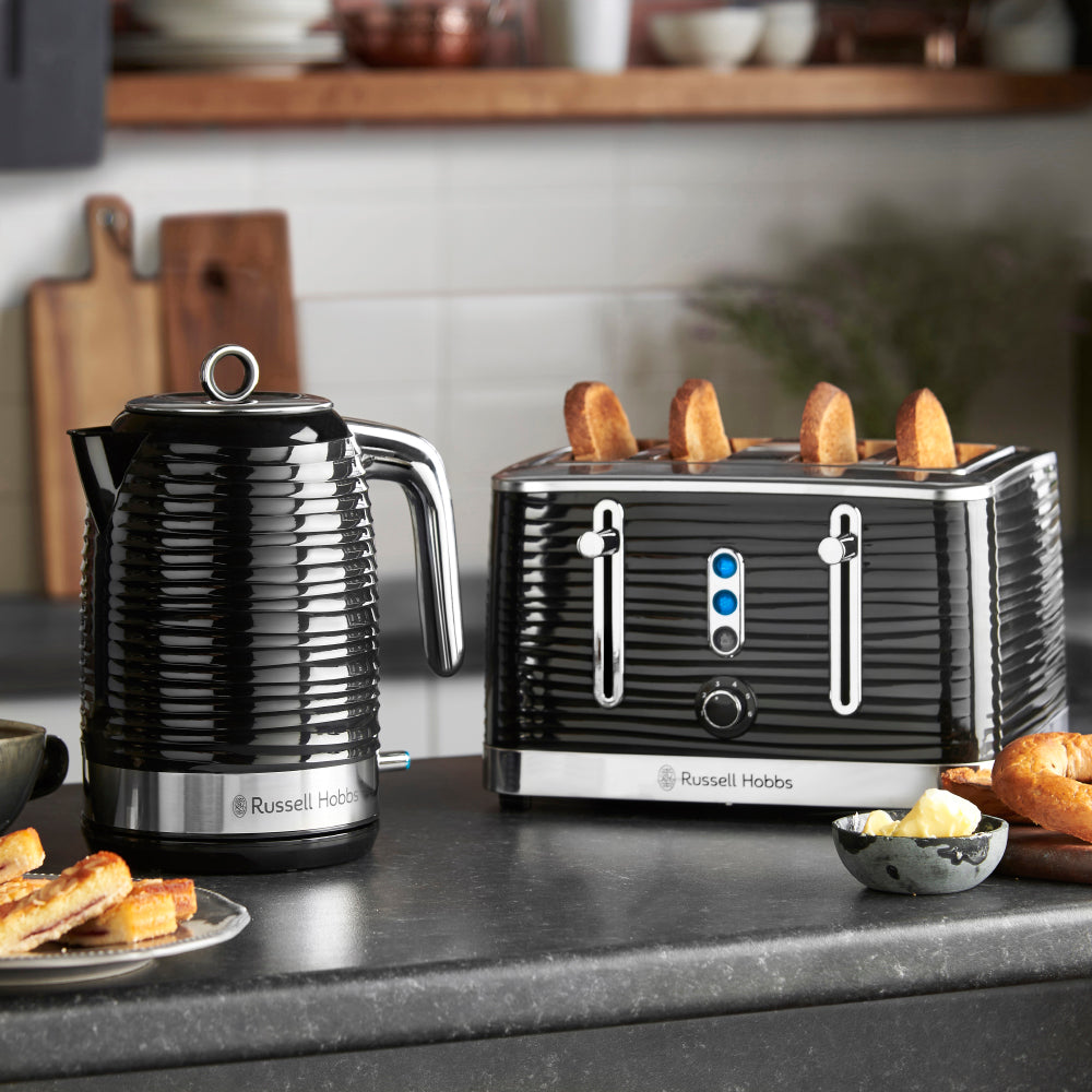 Russell Hobbs Inspire Kettle & 4 Slice Toaster Kitchen Set (Black)