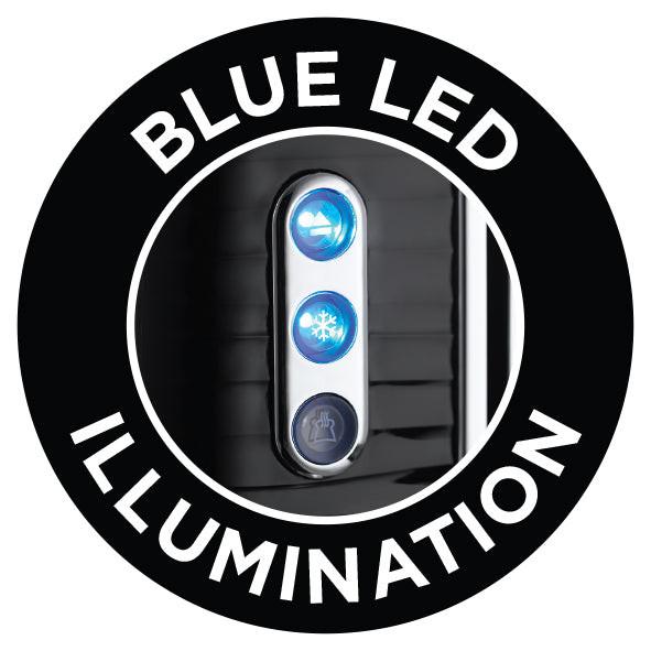 Black toaster feature dial icon with Blue LED illumination indicator