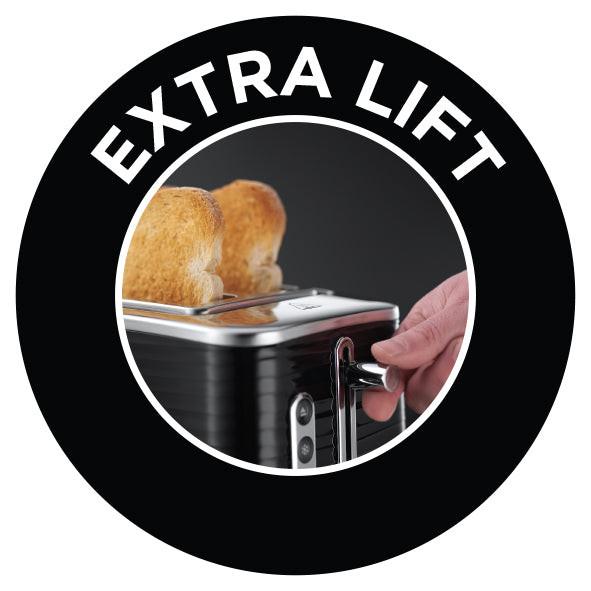 Black toaster feature dial icon showing Extra Lift with toast and release lever