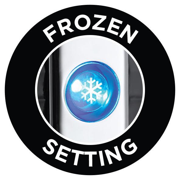 Black toaster feature dial icon with blue Frozen setting indicator
