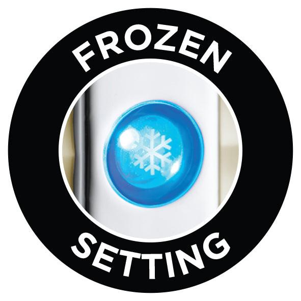 Circular icon featuring blue freeze setting button with snowflake symbol