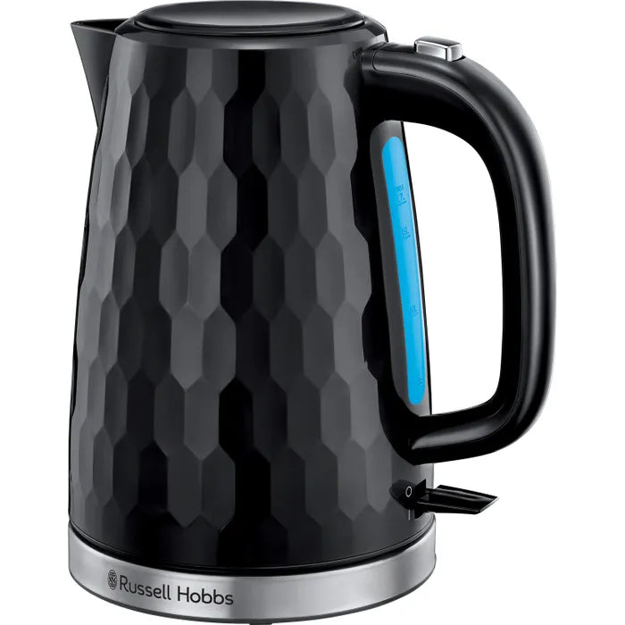 Russell Hobbs Honeycomb Kettle, 2 Slice Toaster & Manual Microwave Kitchen Set (Black)
