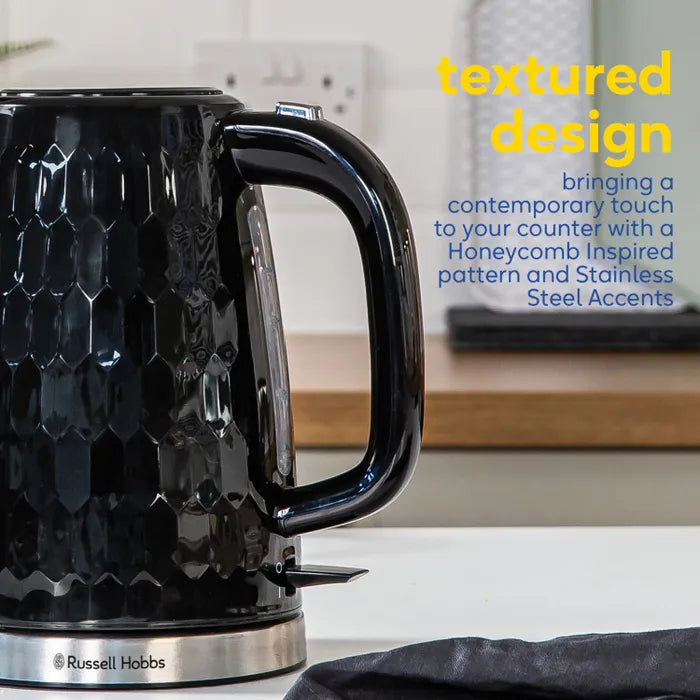 Russell Hobbs Honeycomb Kettle, 2 Slice Toaster & Manual Microwave Kitchen Set (Black)