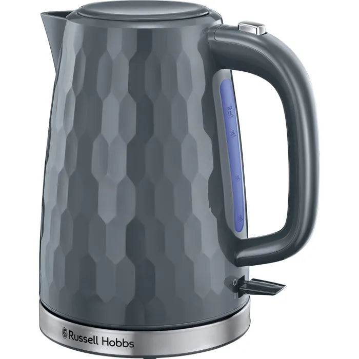 Russell Hobbs Honeycomb Kettle, 4 Slice Toaster & Manual Microwave Kitchen Set (Grey)