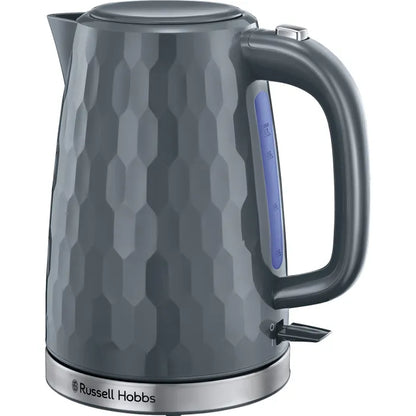 Russell Hobbs Honeycomb Kettle, 4 Slice Toaster & Manual Microwave Kitchen Set (Grey)