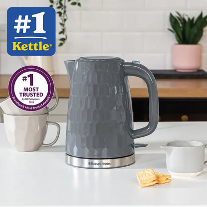 Russell Hobbs Honeycomb Kettle, 4 Slice Toaster & Manual Microwave Kitchen Set (Grey)