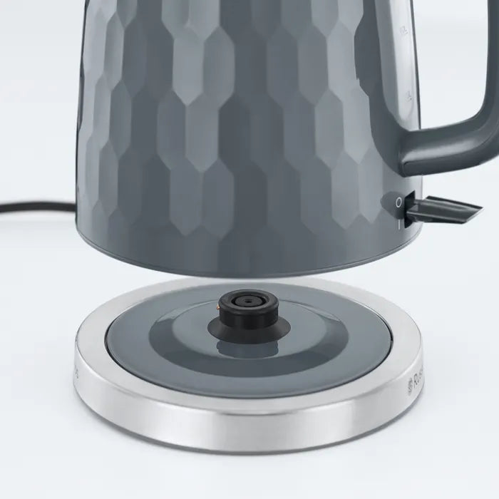 Russell Hobbs Honeycomb Kettle, 4 Slice Toaster & Manual Microwave Kitchen Set (Grey)