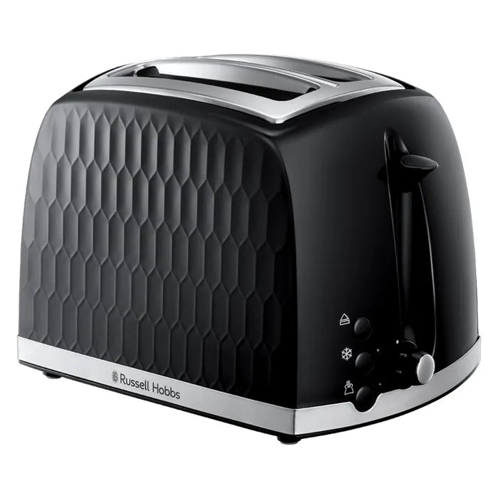 Russell Hobbs Honeycomb Kettle, 2 Slice Toaster & Manual Microwave Kitchen Set (Black)