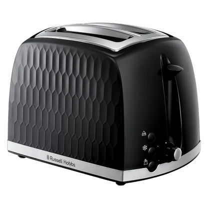 Russell Hobbs Honeycomb Kettle, 2 Slice Toaster & Manual Microwave Kitchen Set (Black)