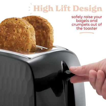Russell Hobbs Honeycomb Kettle, 2 Slice Toaster & Manual Microwave Kitchen Set (Black)
