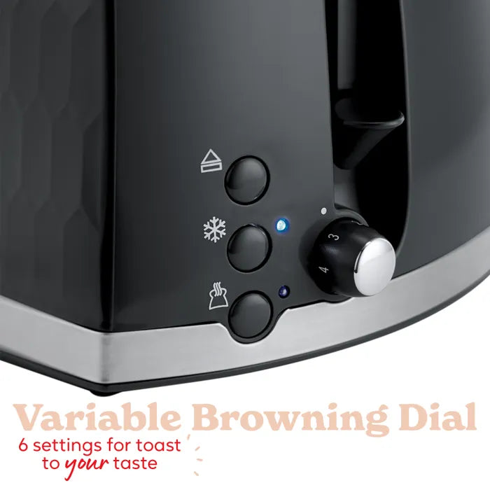 Russell Hobbs Honeycomb Kettle, 2 Slice Toaster & Manual Microwave Kitchen Set (Black)