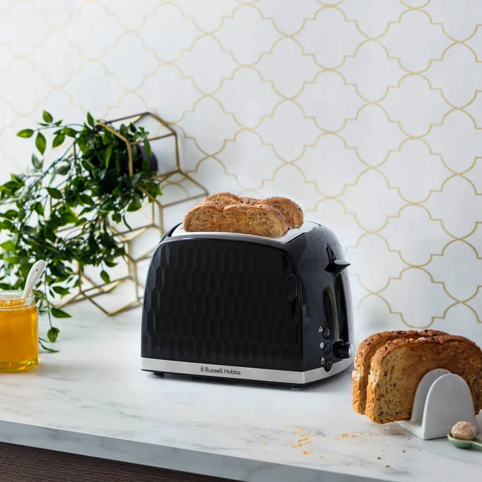Russell Hobbs Honeycomb Kettle, 2 Slice Toaster & Manual Microwave Kitchen Set (Black)