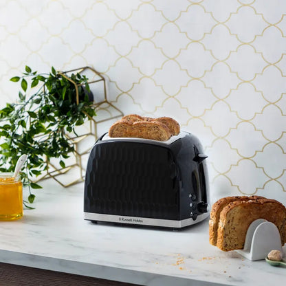 Russell Hobbs Honeycomb Kettle, 2 Slice Toaster & Manual Microwave Kitchen Set (Black)