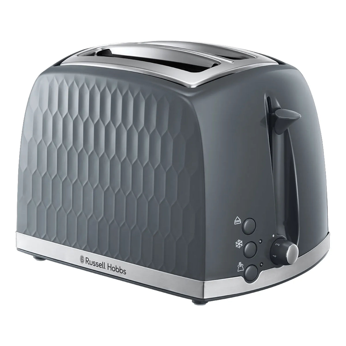 Russell Hobbs Honeycomb Kettle, 2 Slice Toaster & Manual Microwave Kitchen Set (Grey)