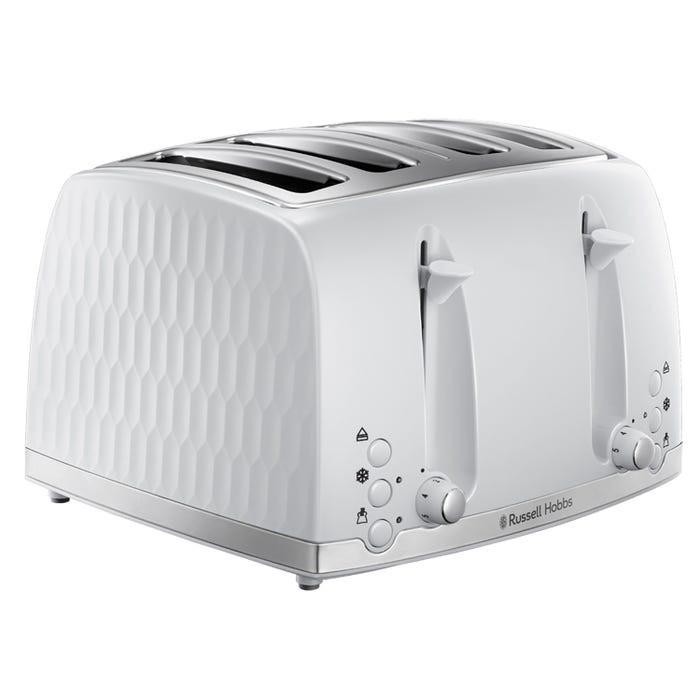 Russell Hobbs Honeycomb 4 Slice Toaster 26070 (White) - Vibe Home