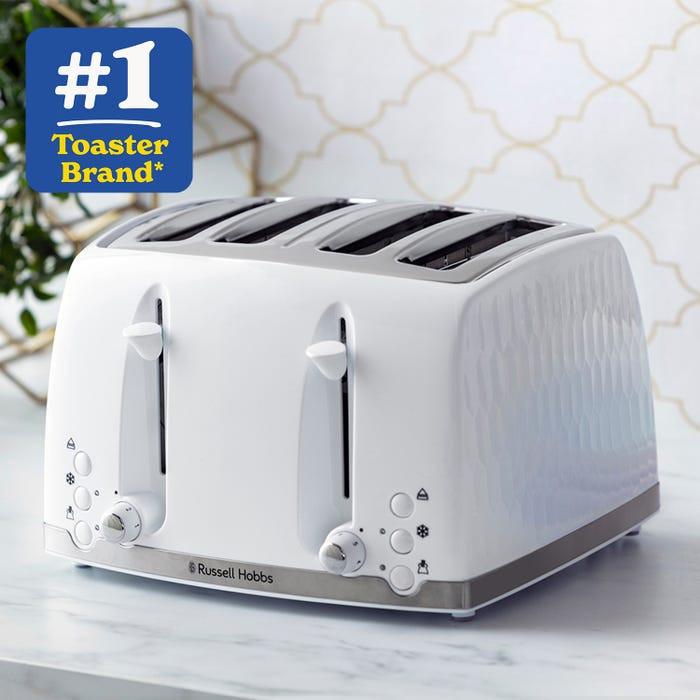 Russell Hobbs Honeycomb 4 Slice Toaster 26070 (White) - Vibe Home