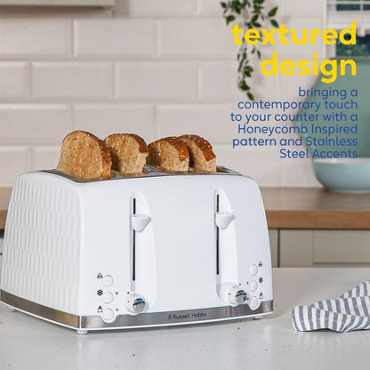Russell Hobbs Honeycomb 4 Slice Toaster 26070 (White) - Vibe Home