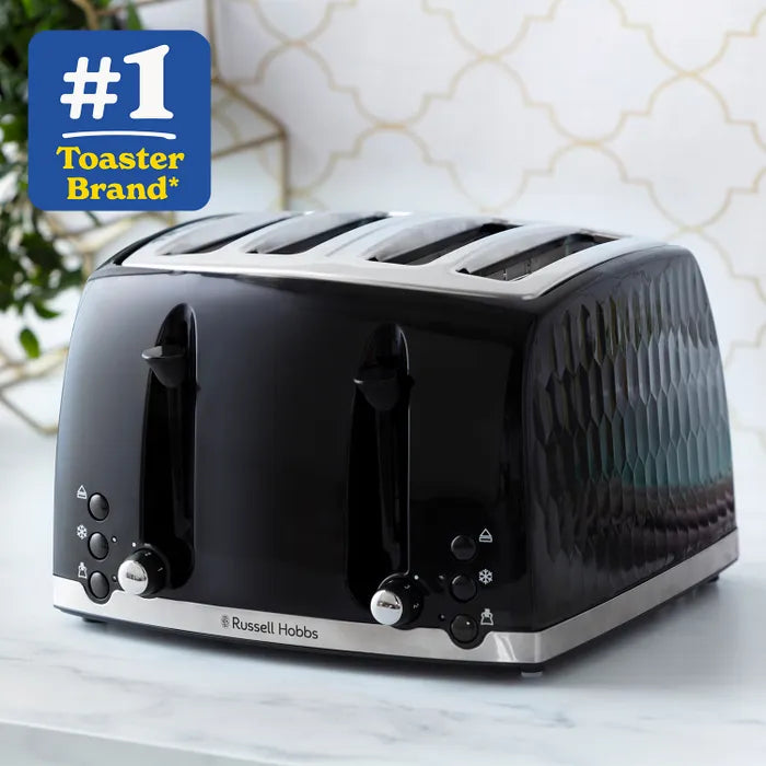 Russell Hobbs Honeycomb Kettle, 4 Slice Toaster & Manual Microwave Kitchen Set (Black)