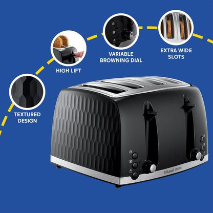 Russell Hobbs Honeycomb 4 Slice Toaster 26071 (Black) - Vibe Home