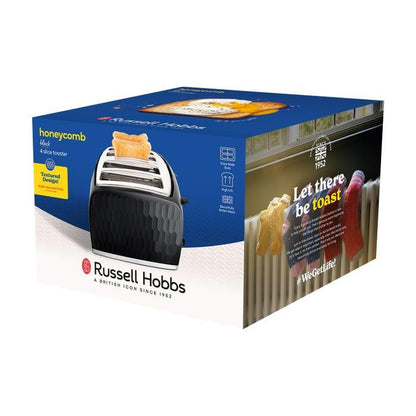 Russell Hobbs Honeycomb 4 Slice Toaster 26071 (Black) - Vibe Home