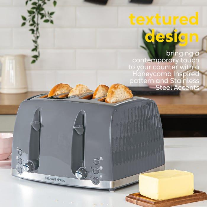 Russell Hobbs Honeycomb 4 Slice Toaster 26073 (Grey) - Vibe Home