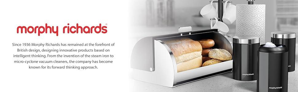 Morphy Richards Accents Bread Bin, Canisters, Towel Pole & Mug Tree Kitchen Set 974101 (Black).