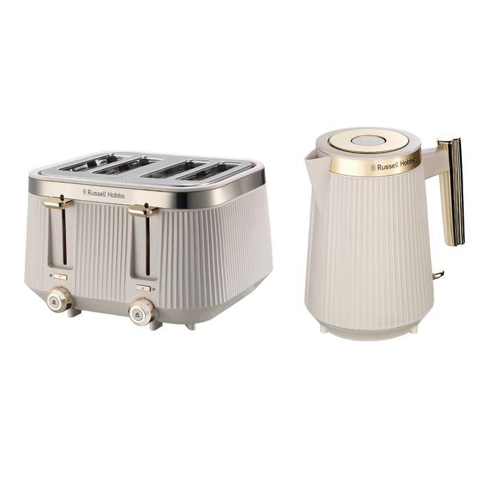 Russell Hobbs Bronte Jug Kettle & 4 Slice Toaster Kitchen Set (Stone) - Vibe Home