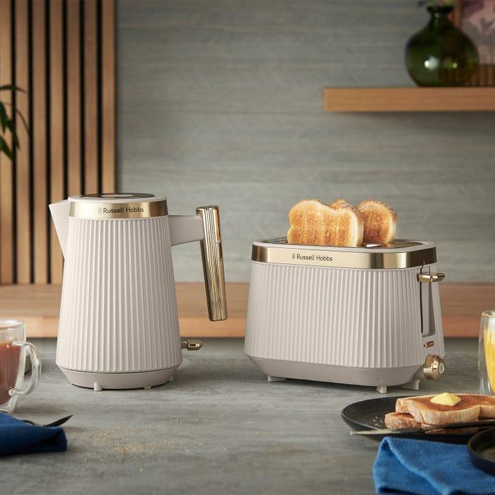 Russell Hobbs Bronte Jug Kettle & 4 Slice Toaster Kitchen Set (Stone) - Vibe Home