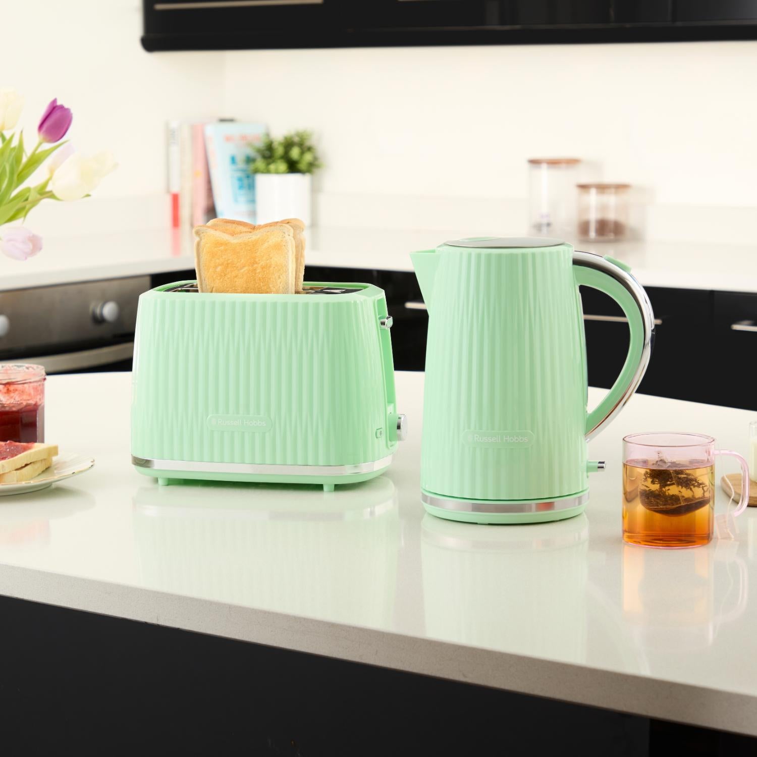Russell Hobbs Eden Jug Kettle & 2 Slice Toaster Kitchen Set (Pistachio) - Vibe Home